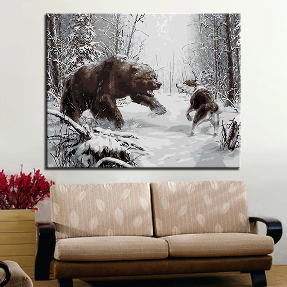 

frame DIY Painting By Numbers Dogs and bears fight animals Acrylic Picture Modern Wall Art Decor For Home Artworks