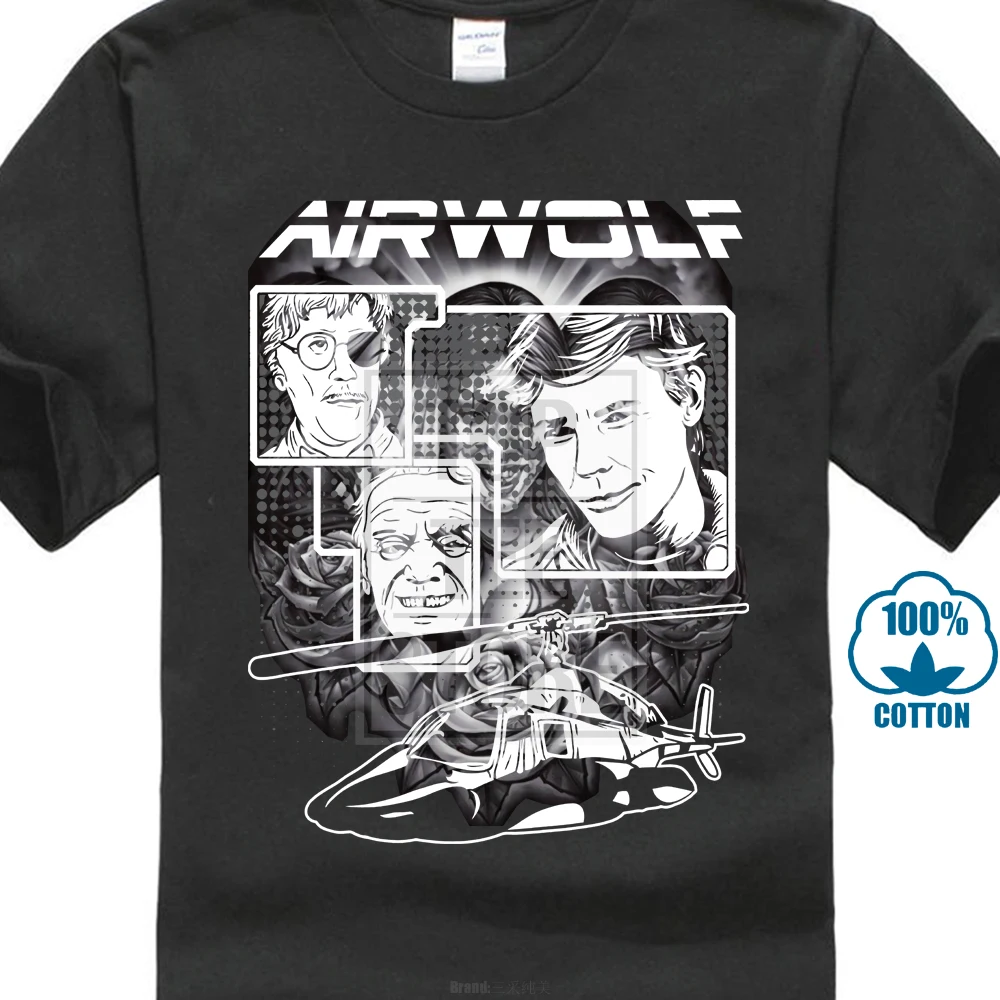 Airwolf нашивка Chopper Santini Hawke 80 S ТВ Винтаж серии Классическая футболка черные мужские