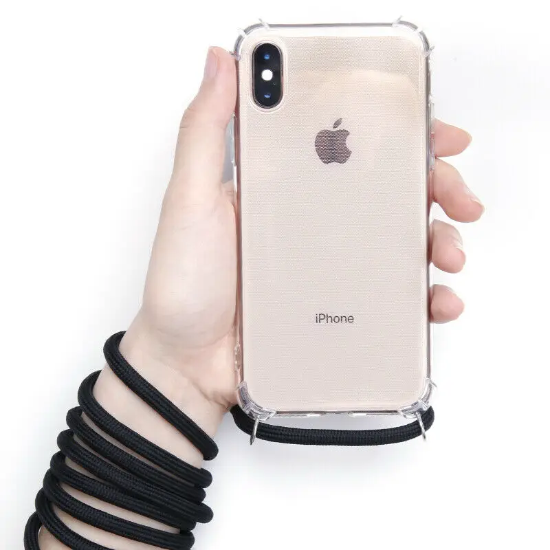 Чехол-цепочка для Apple iPhone 11 Pro Max X/XS/XR/XS Max 7 8 6 6s Plus, мягкий чехол из ТПУ, прозрачный силиконовый чехол с ожерельем