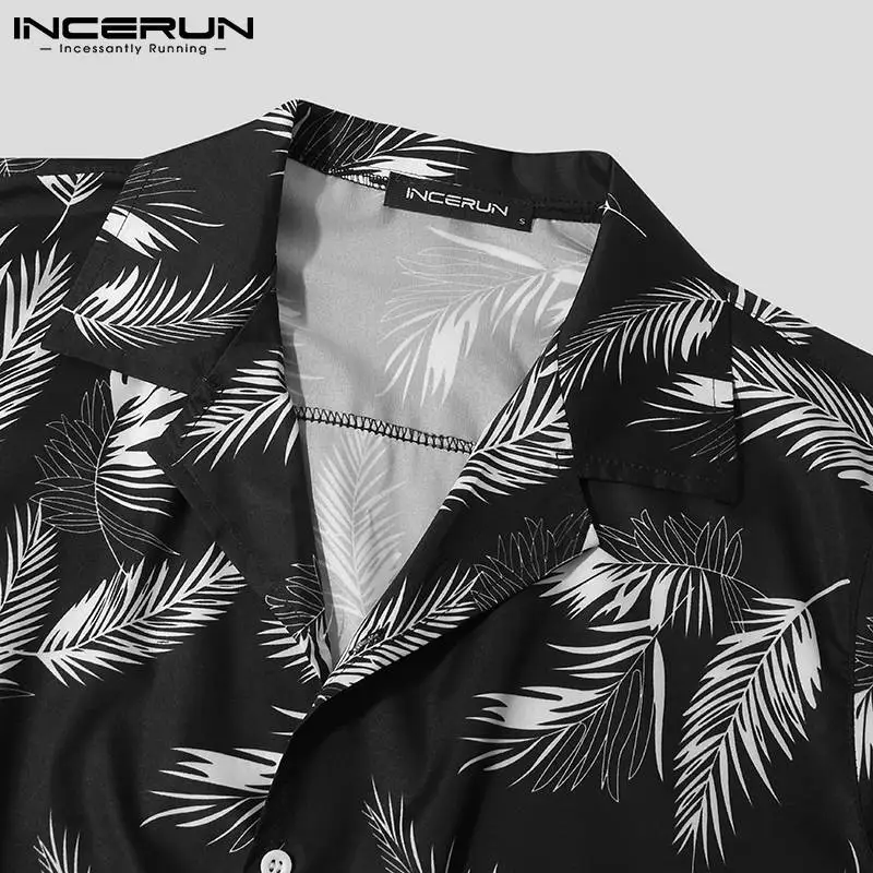 INCERUN 남성용 하와이안 셔츠, 프린트 스트리트웨어, 라펠 반팔, 단추 패션, 캐주얼 셔츠, 2024 여름 휴가 S-3XL