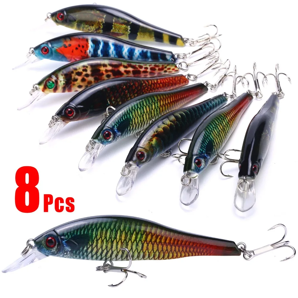 2Pcs Hard Fishing Lures Crank Bait Tackle Wobblers Minnow Fishing Treble Hooks