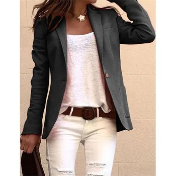 

Women Elegant Business OL Coat Slim Suit Solid Color Long Sleeve Jackets TT@88