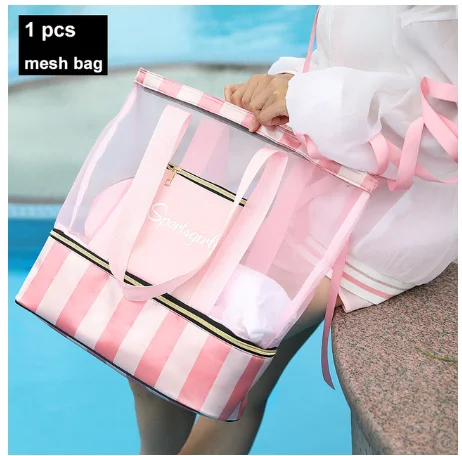 1pcs Pink 2 шт./набор, сумка для плавания ming, Сетчатая Сумка, влажная сухая Сумка для бассейна, пляжа, водонепроницаемая сумка, изолированная сумка-холодильник для пикника, сумка для плавания для женщин и мужчин, XA58A - Цвет: 1pcs Pink