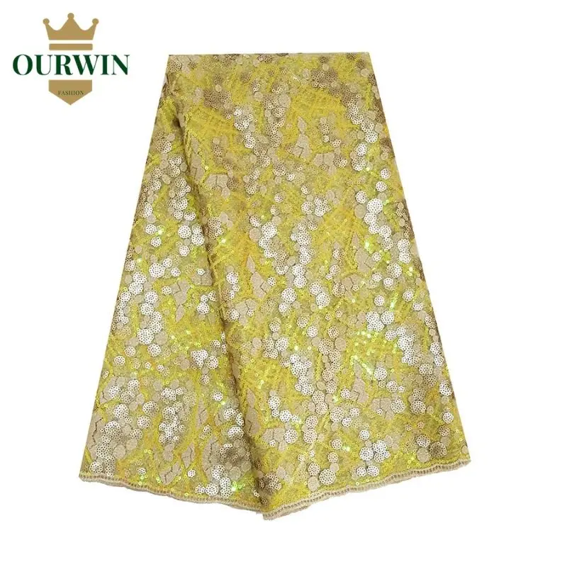 

French lace fabric 5 yards yellow sequin lace fabric embroidery african lace fabric 2019 high quality lace for party dress