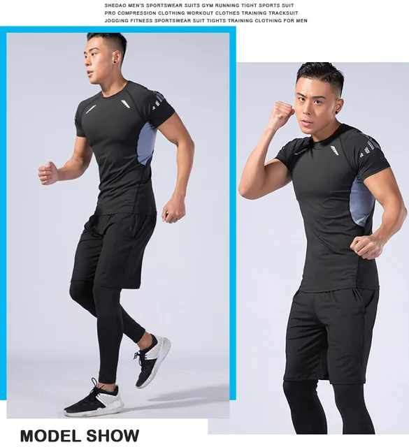 Conjunto ajustado para correr para hombre, ropa deportiva para Fitness,  traje deportivo para trotar, ropa deportiva