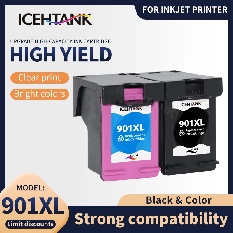 

Icehtank Remanufactured 901XL Cartridge Replacement for HP 901 Ink Cartridge for Officejet 4500 J4500 J4540 J4550 J4580 J4640