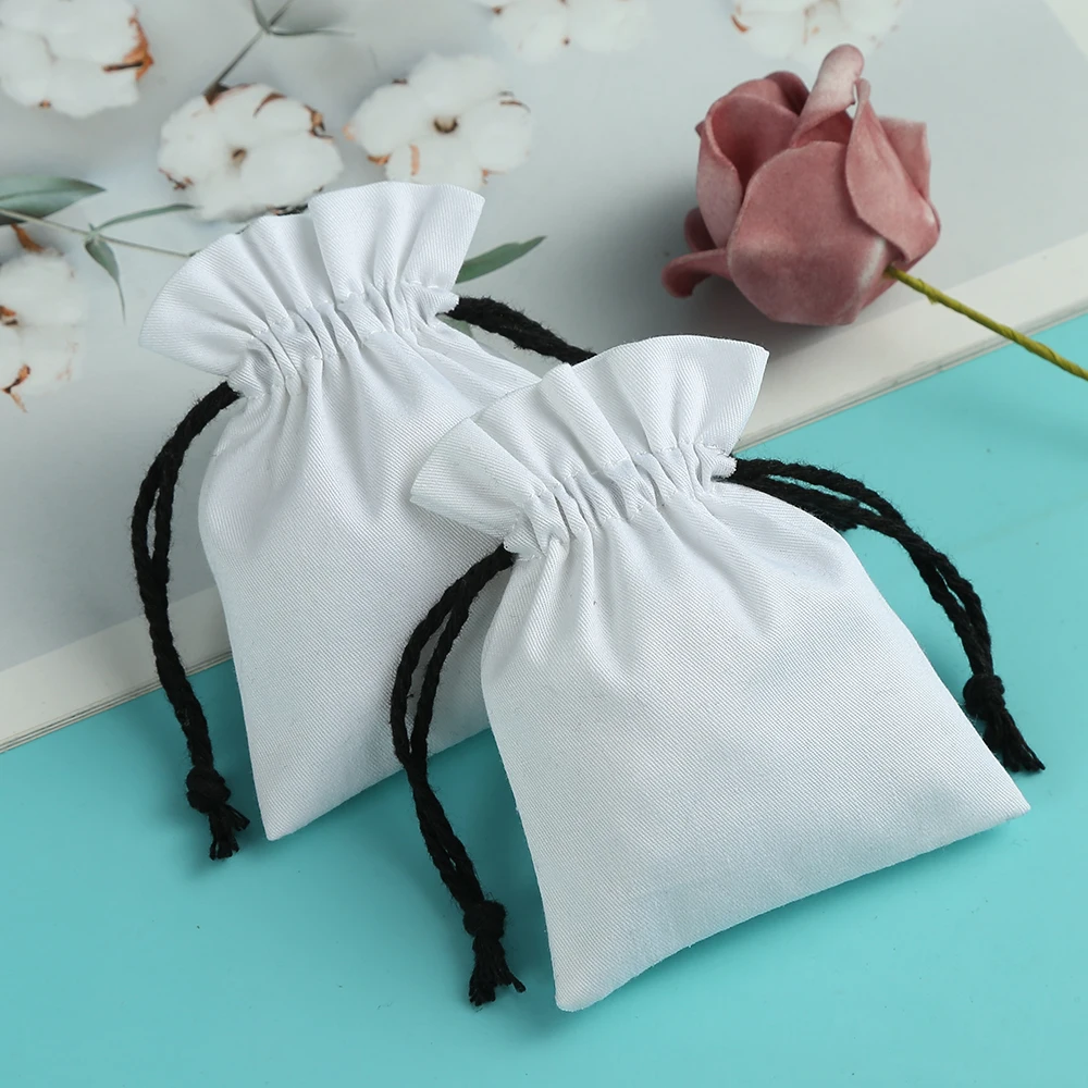50pcs Cotton White Jewelry Bag Agaric Drawstring Rope Jewelry Bag Small Pouches for Wedding Candy Rings Packing Gift Bag Custom