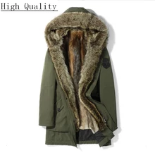 Меховая парка, теплая зимняя куртка, Мужская шуба из натурального меха енота, длинные кроличьи шубы, Veste Homme Hiver MG-1807061, KJ1528