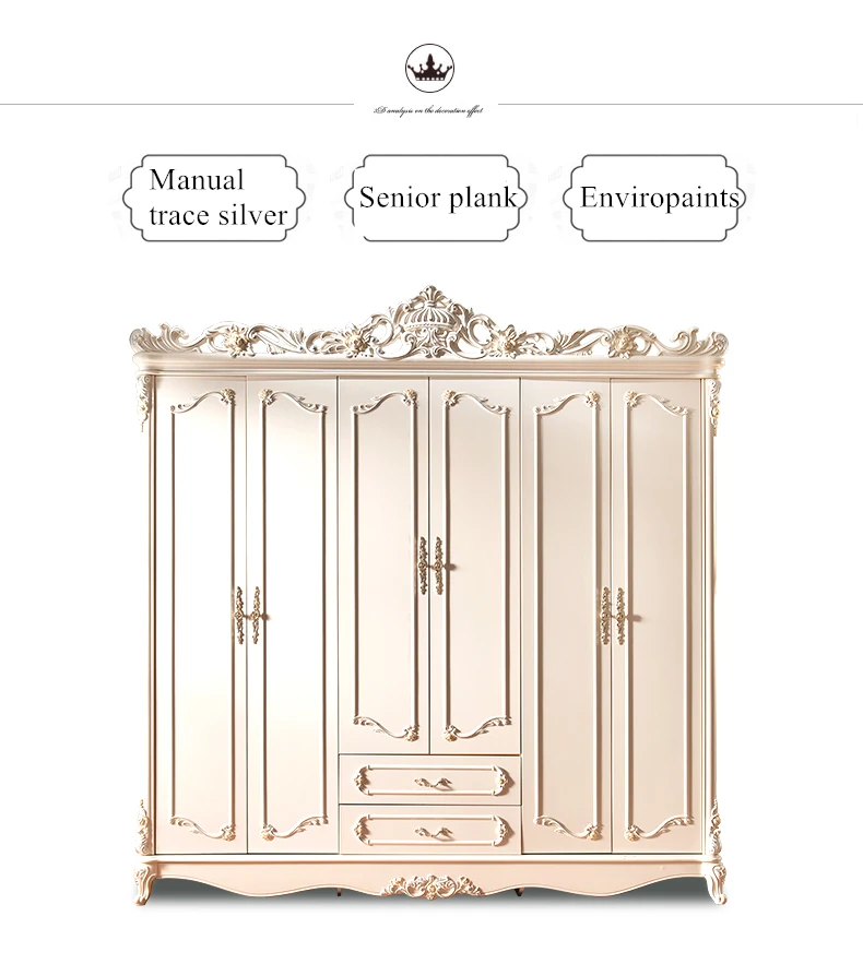 Шкаф из цельного дерева современный роскошный белый дизайн шкафа с большим зеркалом с 2 3 4 6 дверями