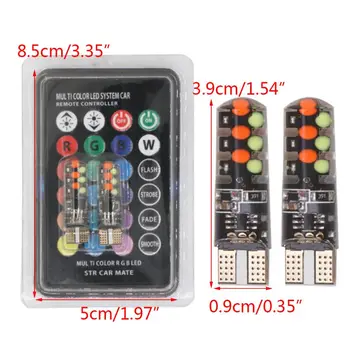 

2pcs T10 W5W RGB LED Bulbs With Remote Control Strobe Flash Car Parking Light E7CA