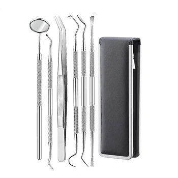 

6pcs/set Dental Hygiene Examination Cleaning Tooth Care Kit Dental Mouth Mirror Probe Tweezer Dentist Scraper Scaler Pick Tool