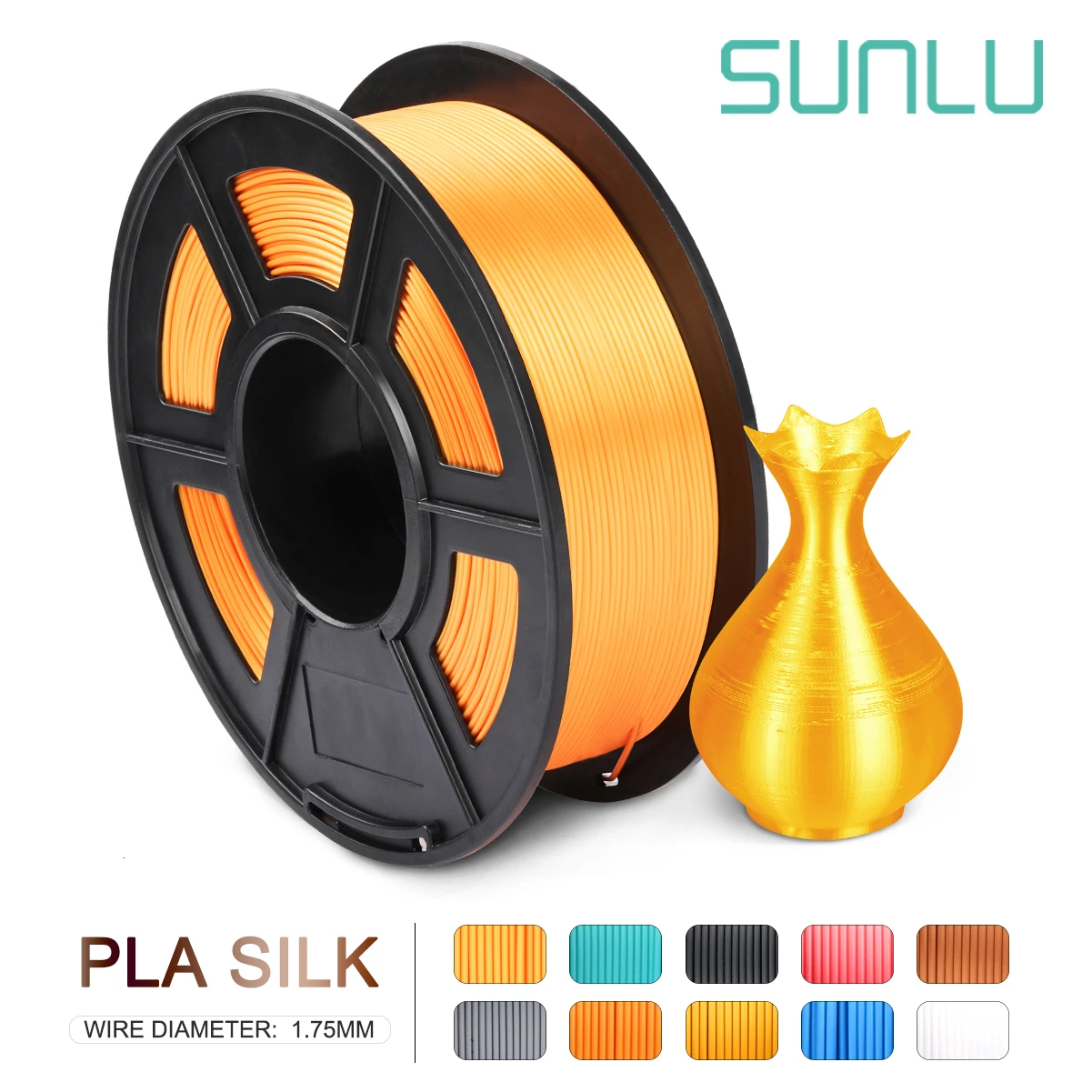 Sunlu Silk Pla Филамент 1 кг 1,75 мм 3d Филамент для 3d принтера полноцветный шелк на ощупь экологически чистый 3D Заправка для 3d принтера - Цвет: HW-SILK-OR-1KG