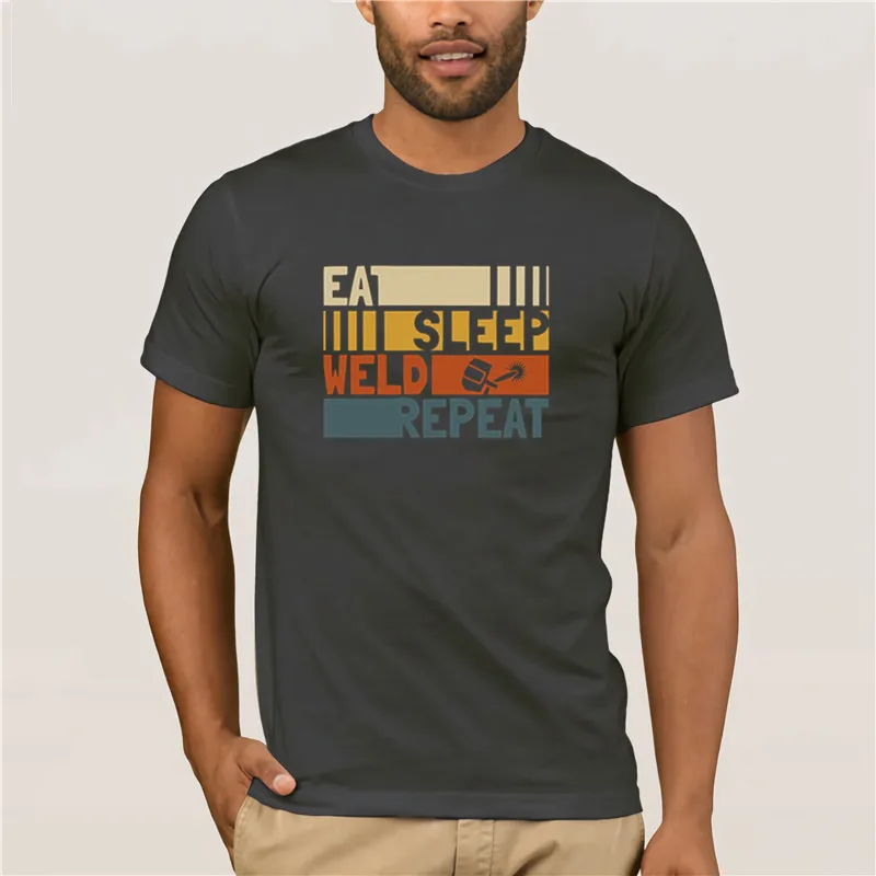 Модная футболка с коротким рукавом, футболка с надписью «Eat Sleep Weld Repeat», крутая женская футболка