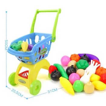 

1 Set Kids Supermarket Shopping Groceries Cart Trolley Toys For Girls Kitchen Play House Simulation Fruits Pretend Baby Toy