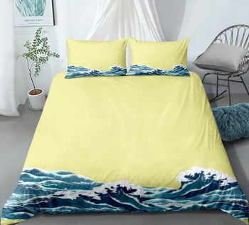 

Custom Summer Sea Wave Microfiber Girl Bedding Set 2/3 Piece Ocean Duvet Cover Twin Full Queen King Size Bed Linen Set for Teens