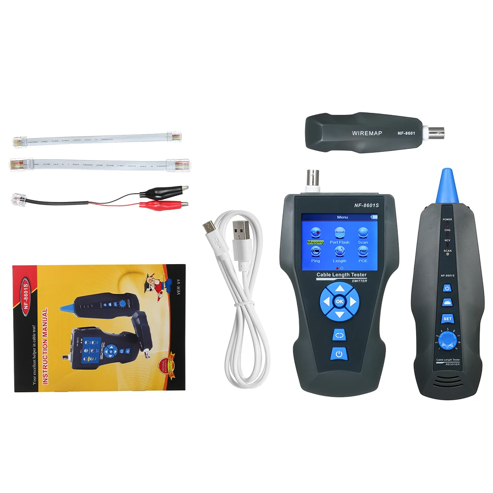 Metal Cable,PING//POE NF-8601S TDR LCD Network Cable Tester Multi-Functional Wire Tracker for RJ45 RJ11 BNC