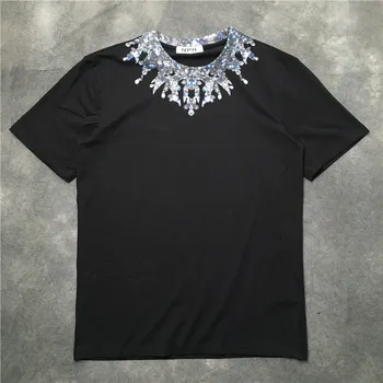 

High Punk Men New Fashion T Shirts Vintage neckline Diamond T-Shirt Hip Hop Skateboard Street Cotton T-Shirts Tee Top #G44