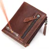 Leather Men Wallets Free Name Engraving 100% Genuine Cow Leather Short Card Holder Men Purse Double Zipper Male Wallet 1