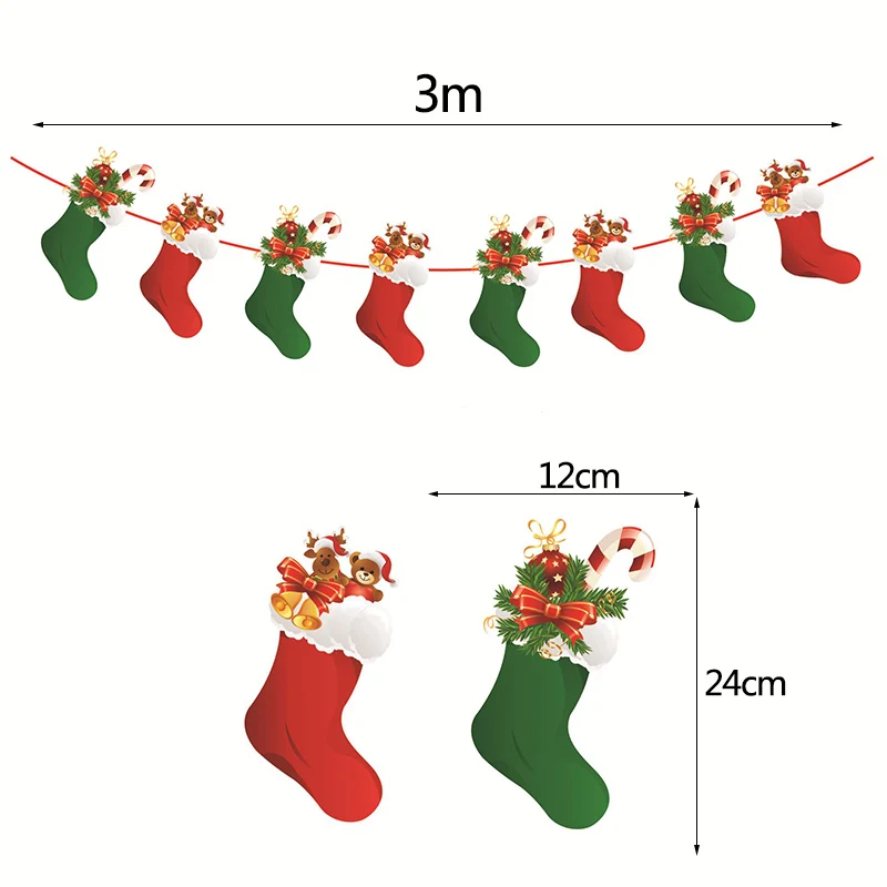 G11 socks 3 м длина Санта Клаус Рождественская елка настенный бумажный гирлянда на Рождественское дерево украшения лося носки Звезда Дети Счастливого Рождества баннер - Цвет: G11 socks