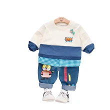 Детская одежда костюмы для маленьких мальчиков и девочек осень Одежда для младенцев Футболка и штаны с рисунками из 2 шт./компл. детская Повседневное спортивные костюмы
