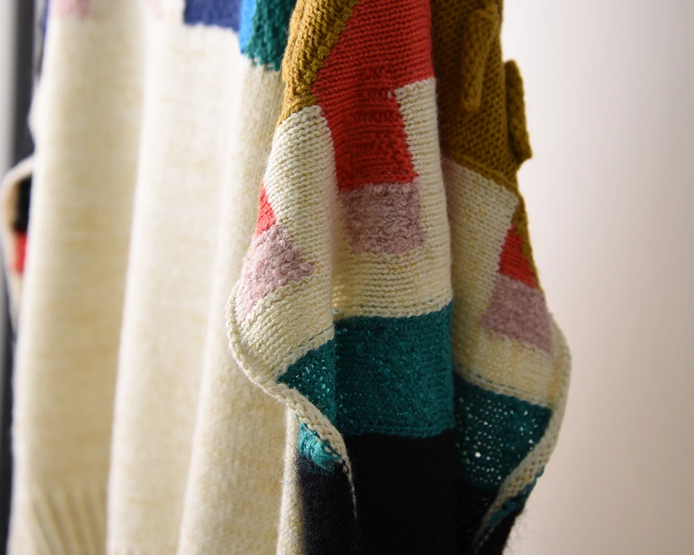 Высокое качество Модный разноцветный кашемировый свитер женский блестящий топ