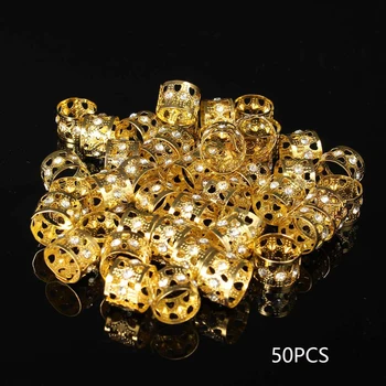 

50PCS 14 x10mm Hair Braid Beads Gold Cuff Tube Clips Adjustable Braids Accessories Hair Rings Heart Shape Hair Extension Tool