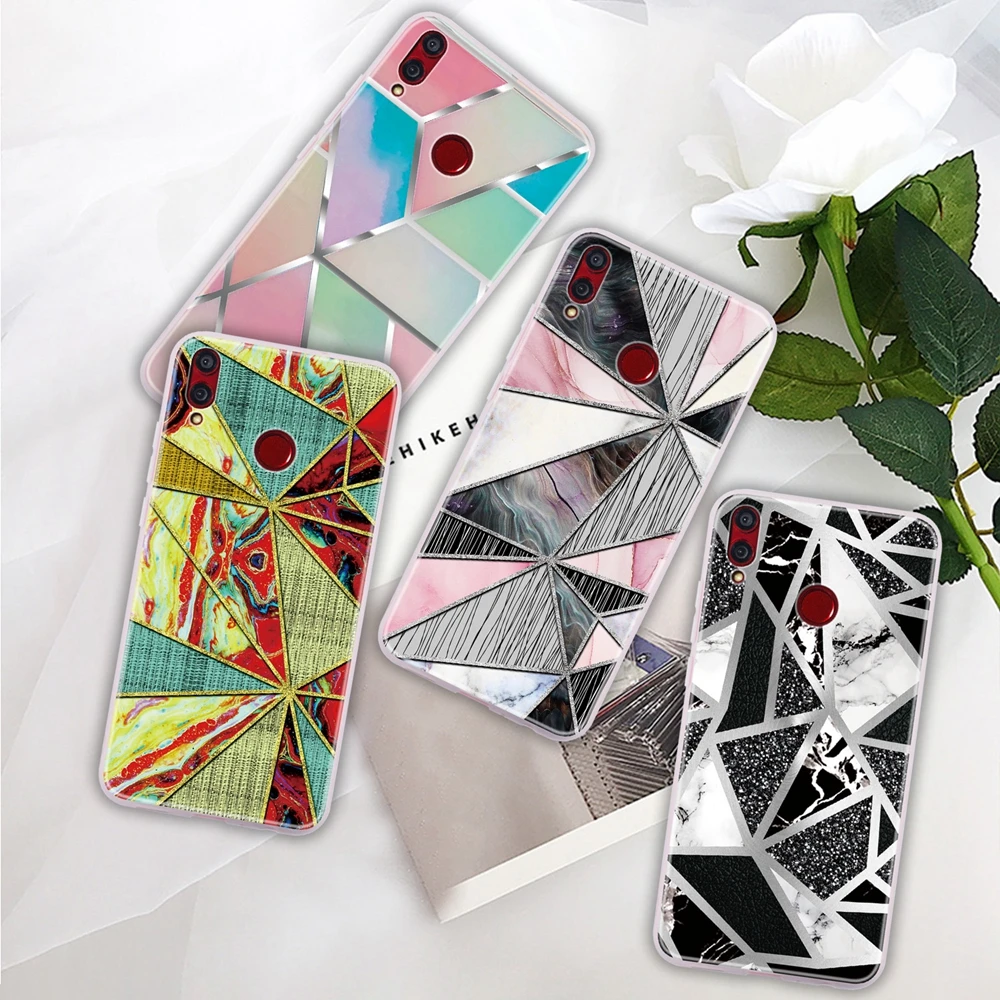 Honor 8X Case Fashion Geometric Marble Matte Translucent Soft TPU Phone on for Huawei 9 10 20 Lite 9X Pro 20i Cover |