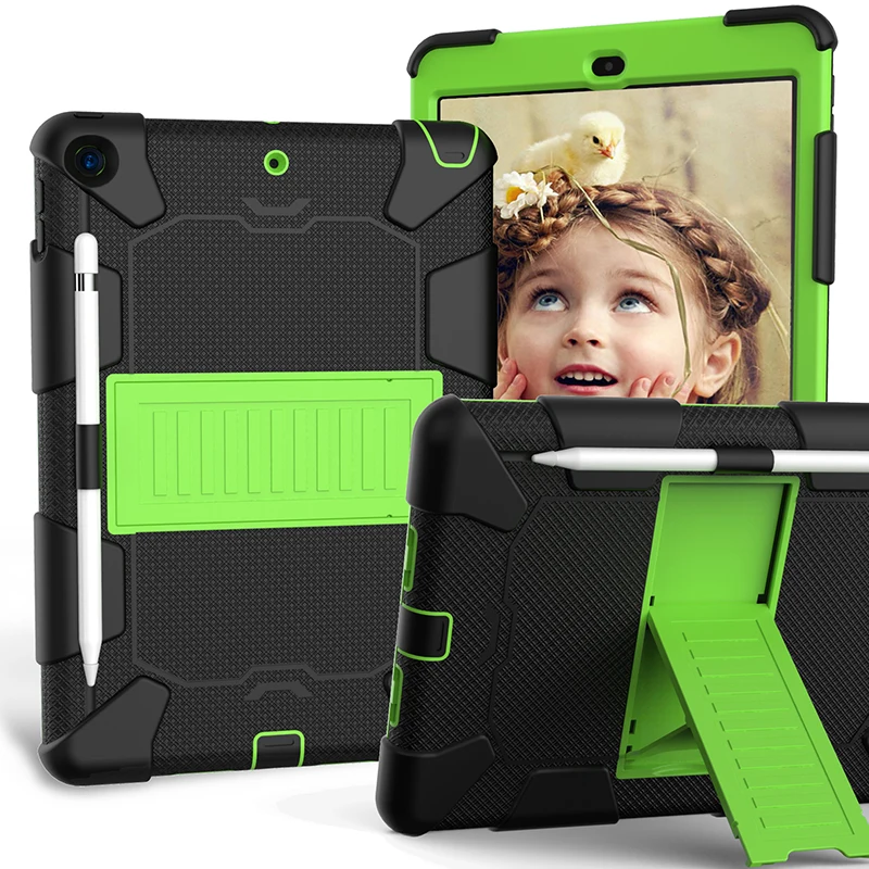 Прочный силиконовый чехол с подставкой и карандашом для iPad 10,2 7-го поколения, противоударный защитный чехол+ ручка