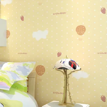 

Simple Modern Children's Room Cartoon Wall PaperEco-friendly Non-woven Wallpaper for Kids Room Strawberry Balloon Wallpaper