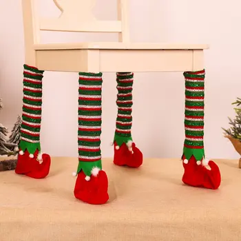 

4pcs Christmas Chair Decor Elastic Elves Table Chair Sock Chair Leg Cover Floor Protector Xmas Home Party Table Chair Decor Drop