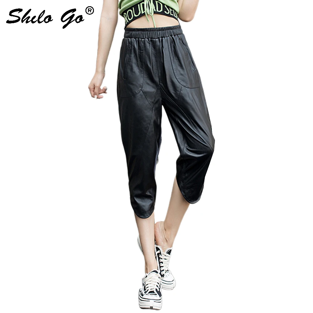 Lederen Broek Zwart Highstreet Elastische Taille Plus Size Harembroek Vrouwen Herfst Casual Knielengte Asymmetrie Broek Lederen Broek Zwart Highstreet Elastische Taille Plus Size Harembroek Vrouwen Herfst Casual Knielengte Asymmetrie Broek