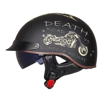 

Motorcycle Helmet Half Helmet Four Seasons Retro Vintage Moto Crash Helmet Riding Cafe Racer Biker Motorbike Helmet for Men