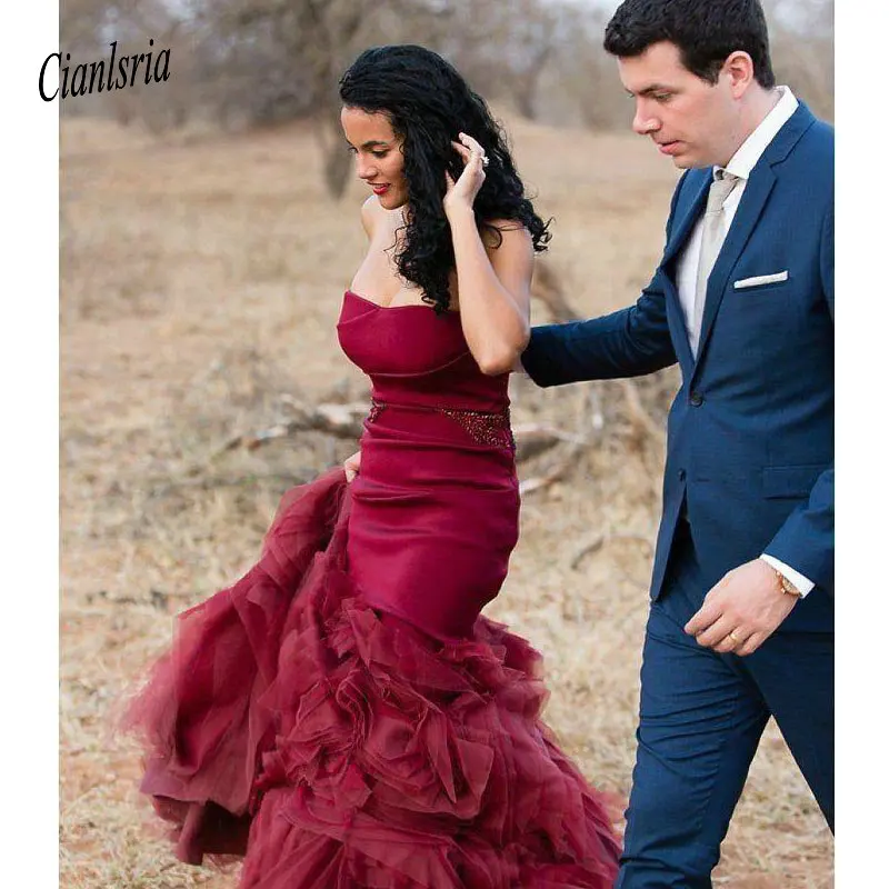 burgundy mermaid wedding dress