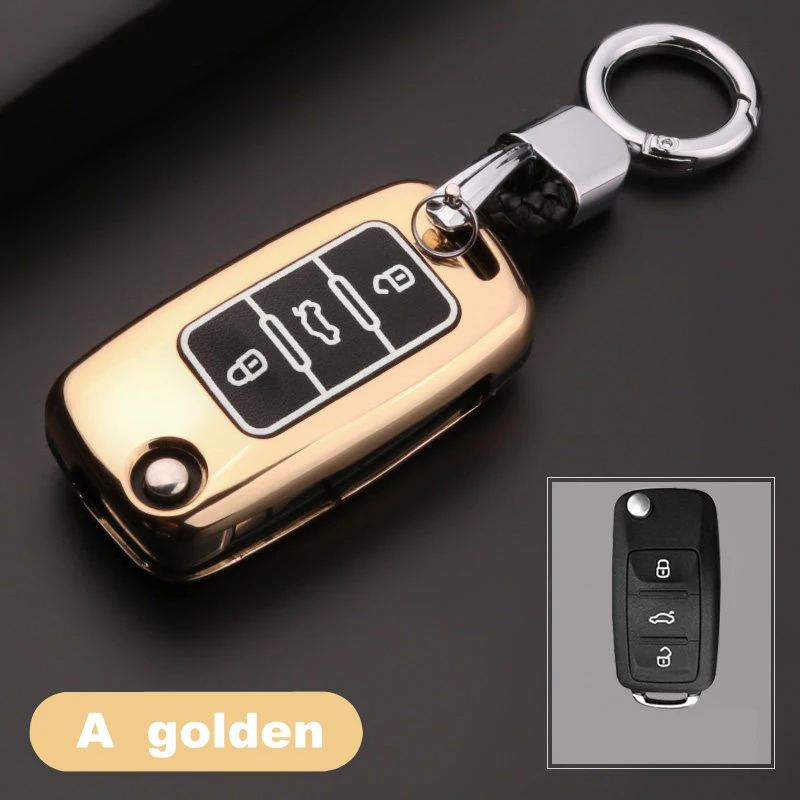 A gold Luminous Leather Car-Styling Key Cover Case For Skoda Kodiaq Rapid Octavia 1 2 A5 A7 Superb A7 Yeti For VW Golf 7 GTI MK7 Tiguan - Название цвета: A gold