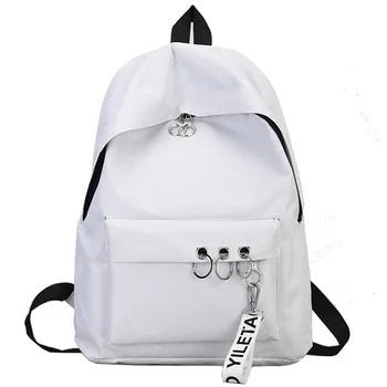 

LJL-Simple Casual Backpack Solid Color Backpack Female Bag Canvas College Wind Backpack