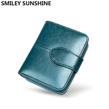 

SMILEY SUNSHINE Women Genuine Leather Wallet Short Female Wallet Zipper Hasp Coin Purse Small Women Card Money Wallet Zip Stitch