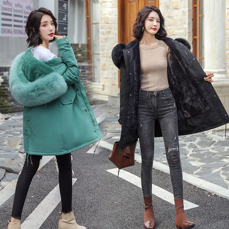 

Cotton-padded Clothes Women's 2019 New Style Lambs Wool Korean-style down Cotton WOMEN'S Dress Thick Loose-Fit Parka Hooded Wint