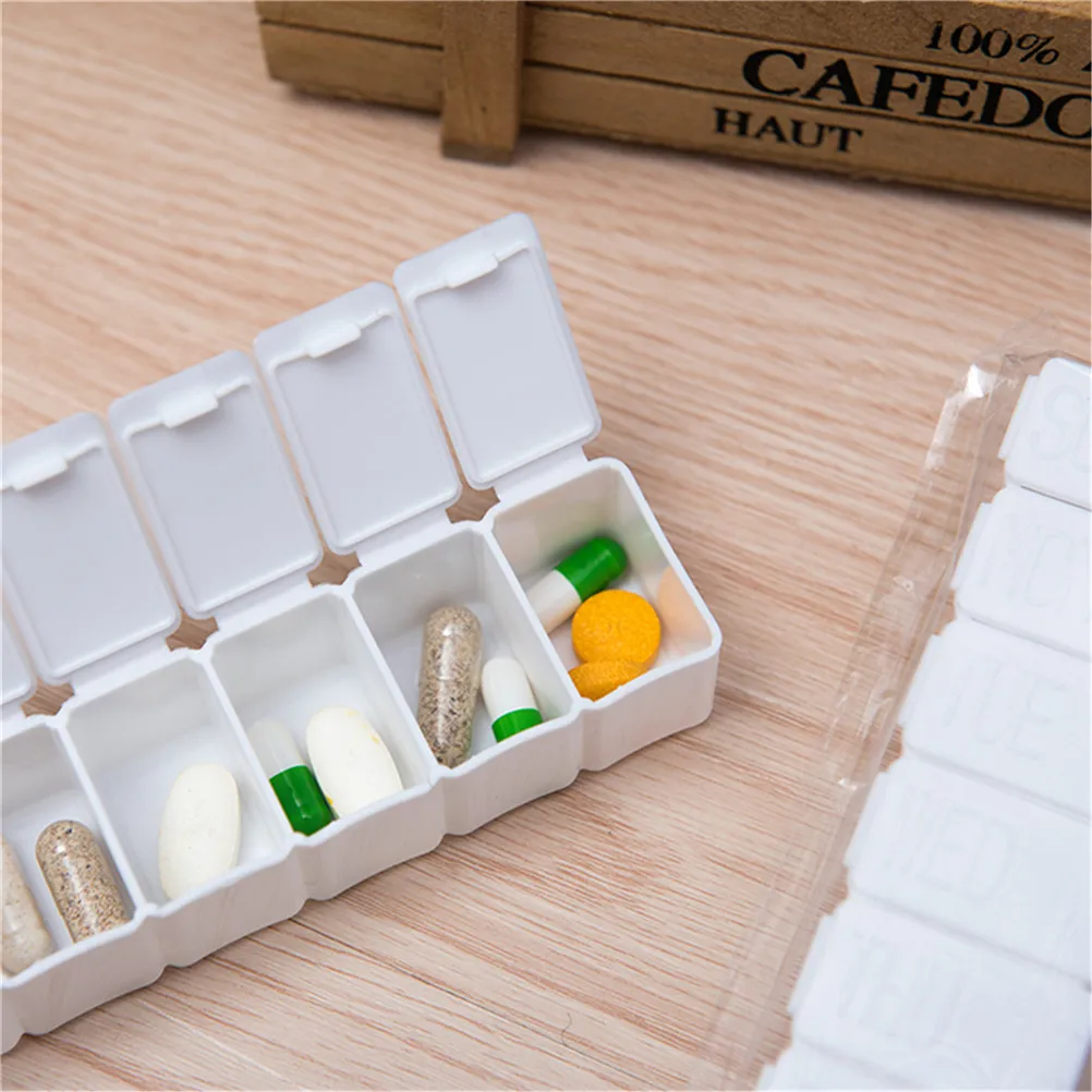 Weekly7 Days Pill Case Dispenser Medicine Storage Tablet Pill Box With Clip Lids Medicine Organizer Pill Case Splitters Storage