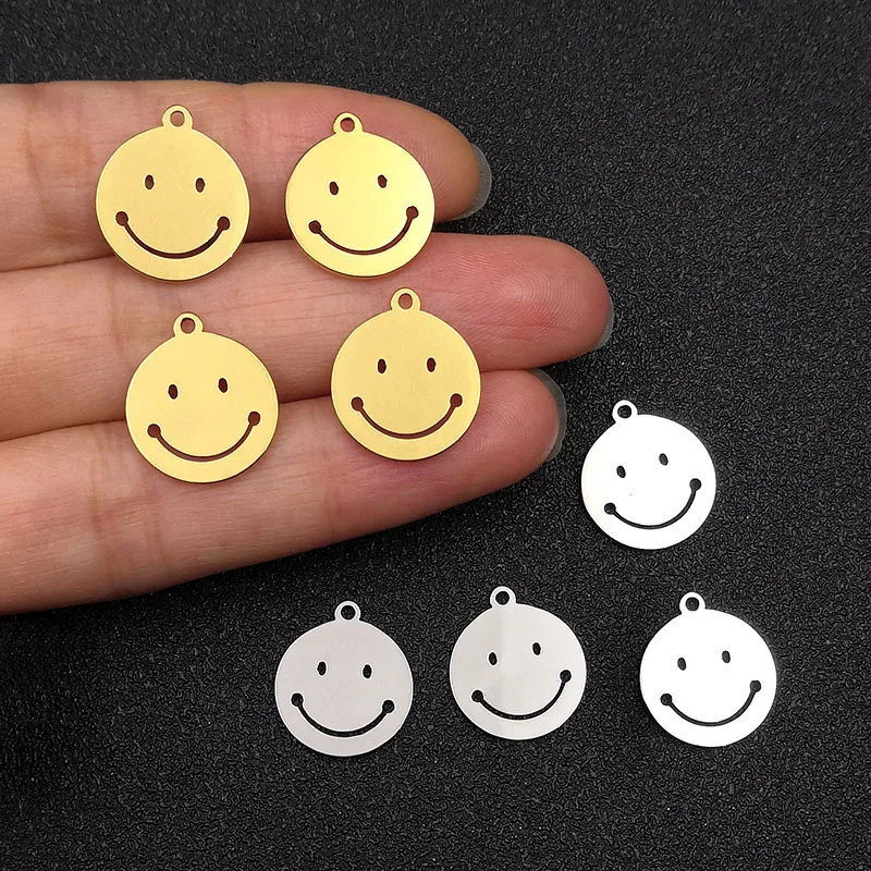 5pcs Gold Smiley Stainless Steel Materials Pendant For Earring Necklace