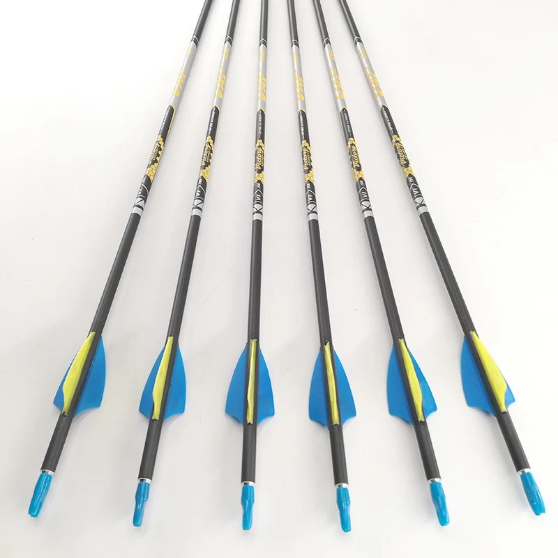 12PC SF Carbon Arrow Shafts Vanes Point Pin Nock Recurve Bow DIY Archery Hunting 