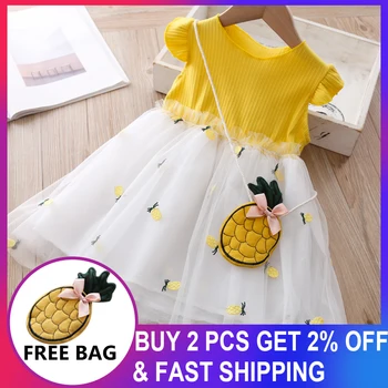 

Girls Dress with bag 2020 New Summer Style Newborn Baby Girl Clothing Infant Lace Pineapple Dresses Babies Girl Clothes