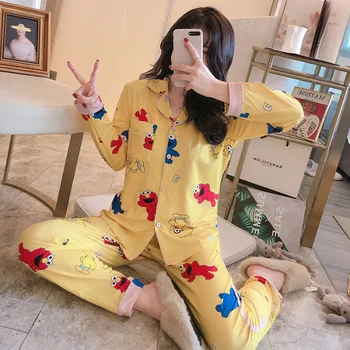 

Women Pajamas Satin Yellow Silk Pyjamas Women 2020 Spring Autumn Women Satin Pajamas Set Long Sleeve Two Piece Set Pijama Mujer