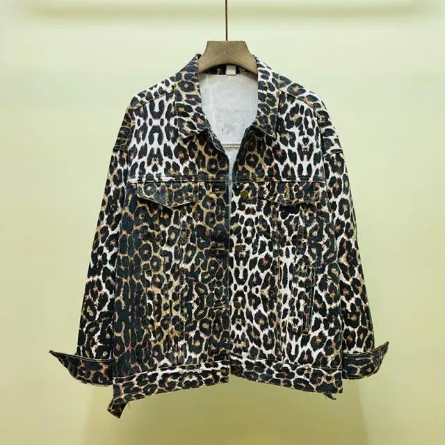 Neploe/Осенняя модная женская джинсовая куртка с леопардовым принтом, повседневное свободное джинсовое пальто с длинными рукавами, стильная уличная винтажная ковбойская куртка 54347