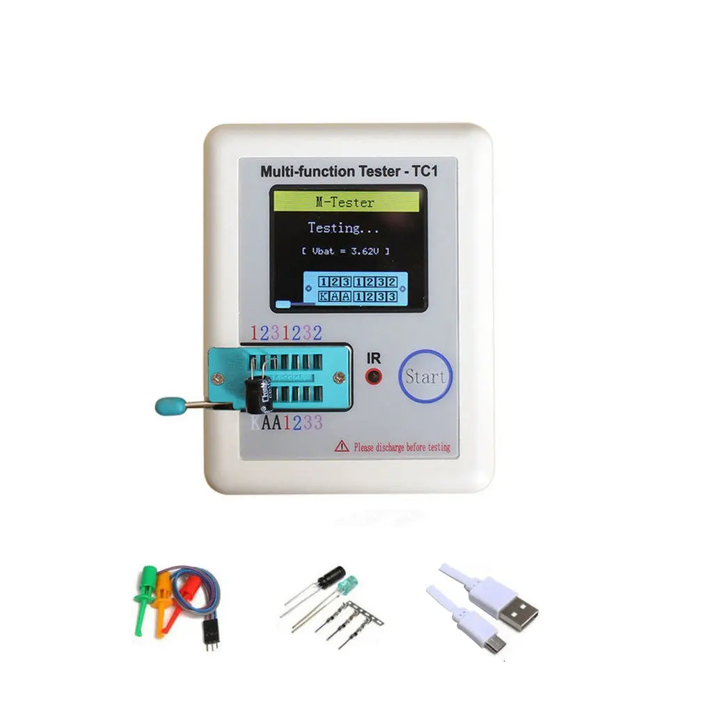 LCR-TC1 TFT LCD 디스플레이 멀티 미터 트랜지스터 테스터, 다이오드 트라이오드 커패시터 저항 테스트 미터, ESR LCR NPN PNP MOSFET COD, 1.8 인치