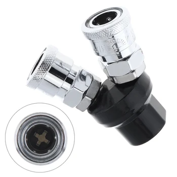

Multifunction HSS Pneumatic Fittings Two Way 1/4" Air Hose Quick Connector with 14mm Thread Diameter and Telescopic Buckle