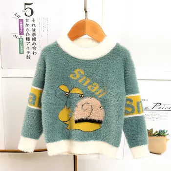 

baby boys and girls sweaters 1-7 years old autumn and winter Thickened Mink velvet Flocked mohair sweater Cartoon jacquard
