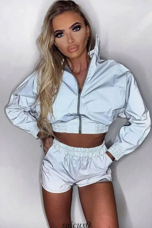 

Hot Autumn Woman Jackets Coat 3M Reflective Symphony Hologram Women Basic Coats Iridescent Transparent Bomber Jacket