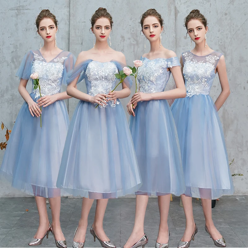 Свадебная вечеринка элегантное платье невесты Vestidos вышивка плюс Размеры Тюль Чай-Длина пикантные серый розовый Младший платье на выпускной "принцесса"
