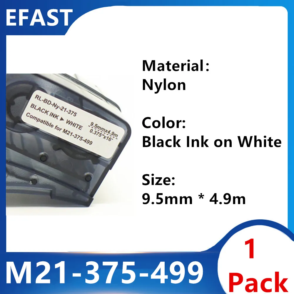 Replacement 0.25'' to 0.75'' 4.9m Nylon Black on White Label Tape Cintas for Use in BMP21 Plus Lab Handheld Ribbon Printer |