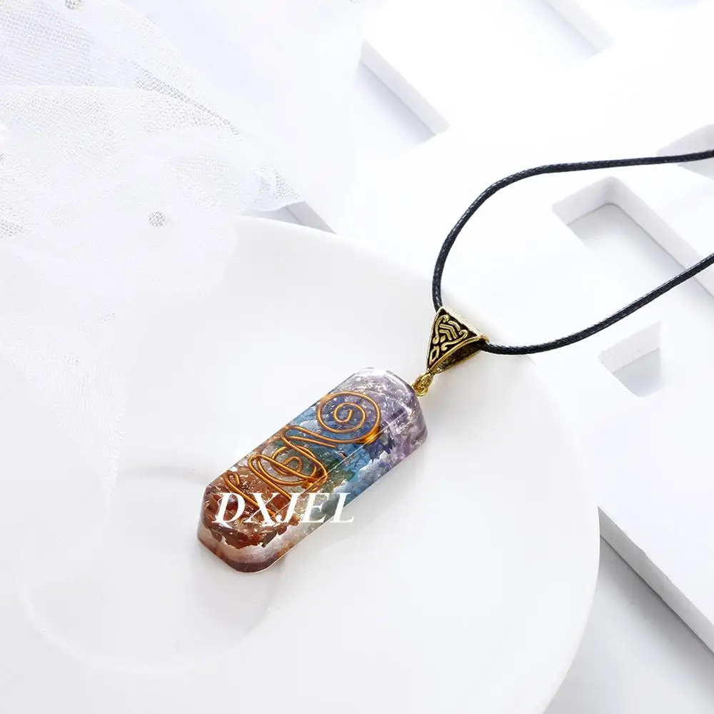 DXJEL Natural 7 Chakra Orgone Energy Healing Pendant Necklace for Women Chakra Stones Necklace for EMF Protection Dropshipping